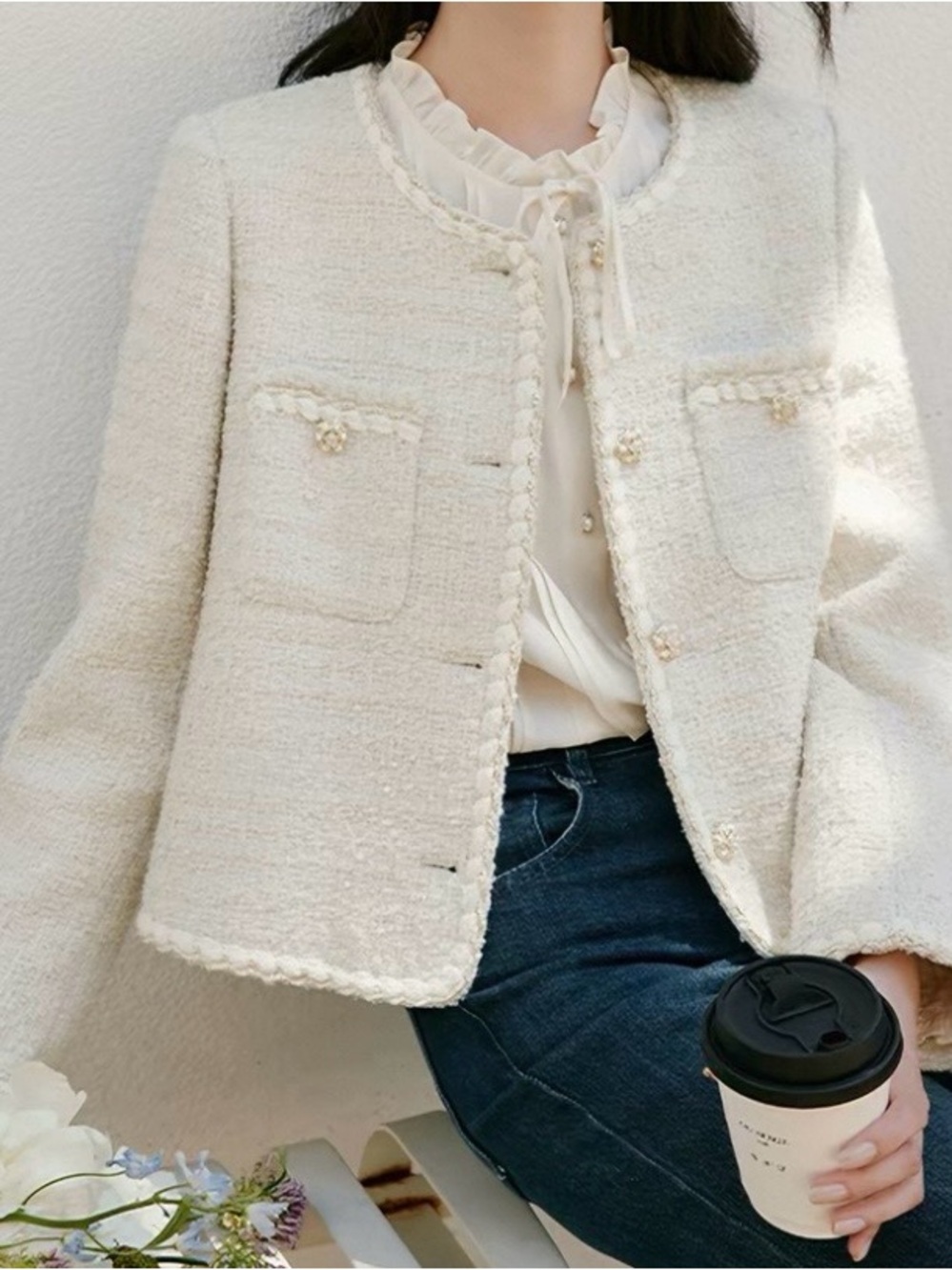 Elegant Cream Tweed Jacket for Women